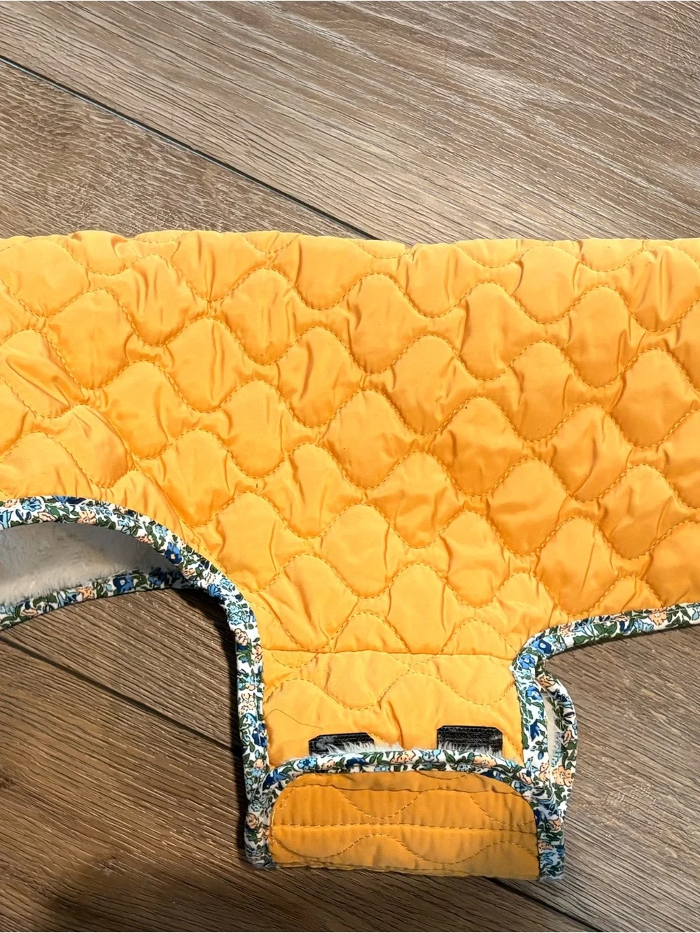 Yellow Quilted Dog Vest with Floral Trim